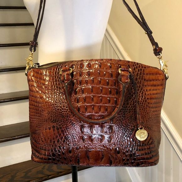 Brahmin Handbags - BRAHMIN Pecan Walnut Crocodile Alligator Satchel w Adjustable Crossbody Strap